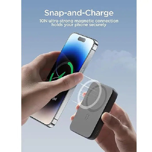Power Bank-JoyRoom-Mini-Magnnetic-Wireless-20W-10000MAH-Builtin Type C cable- Black -JR-W020.