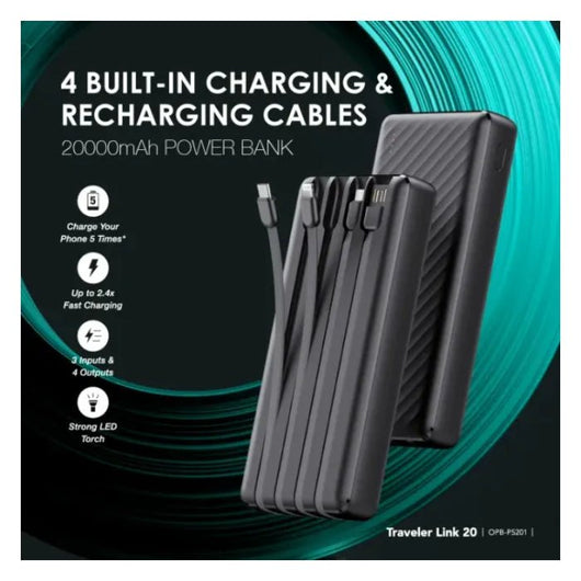 POWER BANK-ORAIMO-4 BUILT-IN CHARAING-OPB-P5201-20000mAh-12W-BLACK / 4894947001840.