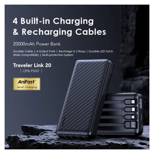 POWER BANK-ORAIMO-4 BUILT-IN CHARAING-OPB-P5201-20000mAh-12W-BLACK / 4894947001840.