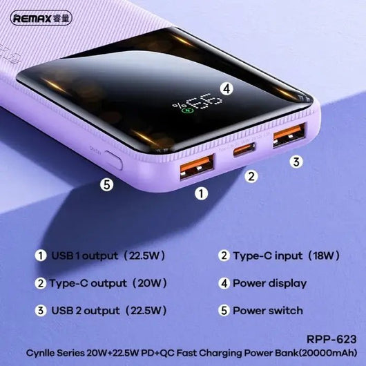 POWER BANK-REMAX-RPP-623-20000MAH-22.5W - 14 Day Warranty.