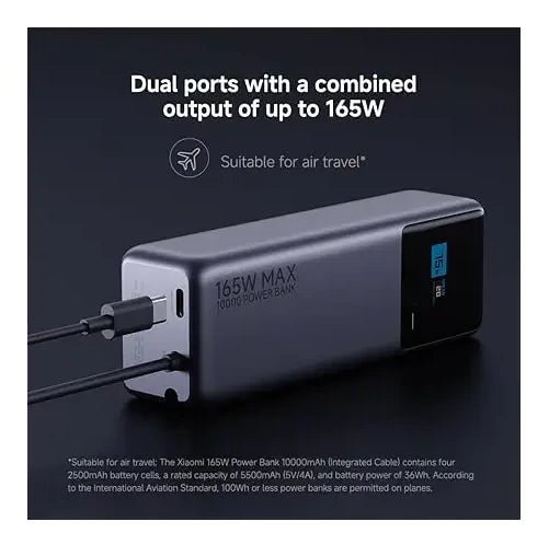 Power Bank-Xiaomi-10000mAh-165W-with Integrated Cable GRAY.