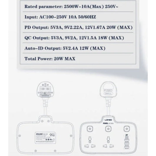 POWER SOCKT-LDNIO-SC2413 - 14 Day Warranty.