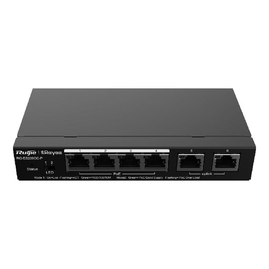 Ruijie RG-ES206GC-P 6-Port Gigabit Smart Cloud Managed PoE Switch.