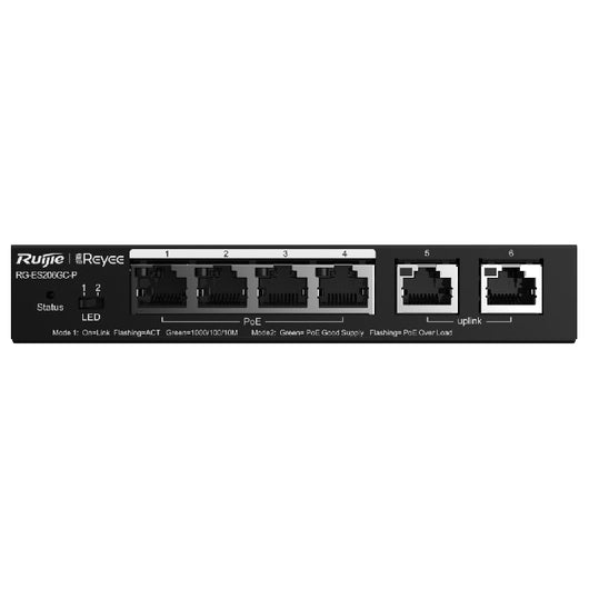 Ruijie RG-ES206GC-P 6-Port Gigabit Smart Cloud Managed PoE Switch.