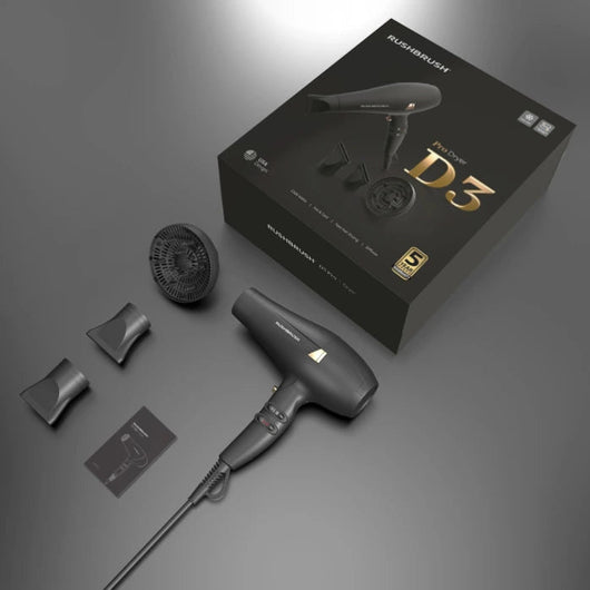 Rush Brush D3 PRO Air Styler Hair Dryer 2300W Black 5Yrs.