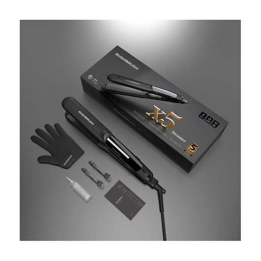 Rush Brush X5 Steamer Hair Straightener Black 5Yrs.