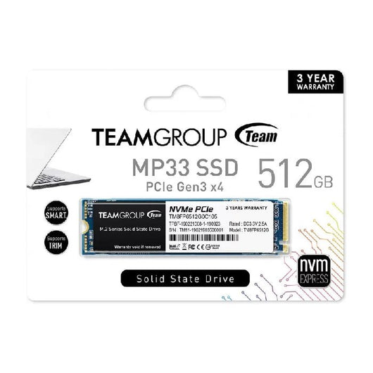 SSD-TEAM-MP33-512GB-M.2-NVME-PCIe Gen3x4-2280-3Yrs.