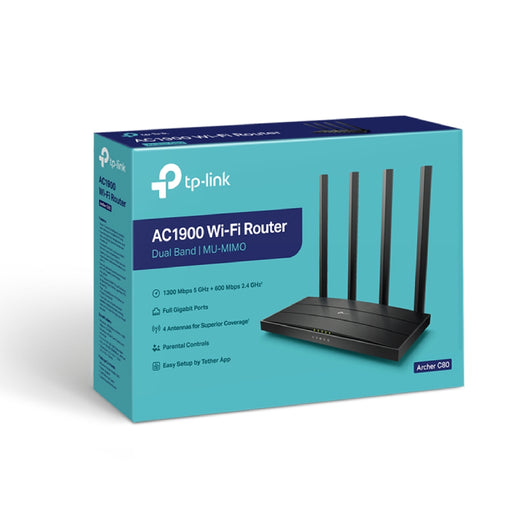 WI-FI ROUTER-TP-LINK-AC1900 Wireless MU-MIMO- HIGH SPEED DUAL BAND FULL GIGABIT PORTS 10X FASTER - 4 ANTENNAS FOR SUPERIOR COVERAGE-ARCHER C80.