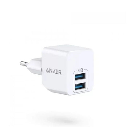 WALL CHARGER-ANKER-MINI-12 Watt-2 PORT USB-WHITE (A2620L22).