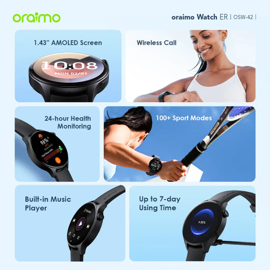 WATCH-SMART-ORAIMO-wireless call-OSW-42-BLACK / 4895180799570.