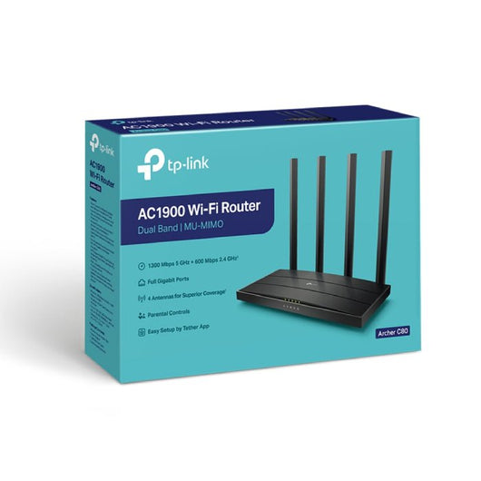WI-FI ROUTER-TP-LINK-AC1900 Wireless MU-MIMO- HIGH SPEED DUAL BAND FULL GIGABIT PORTS 10X FASTER - 4 ANTENNAS FOR SUPERIOR COVERAGE-ARCHER C80.