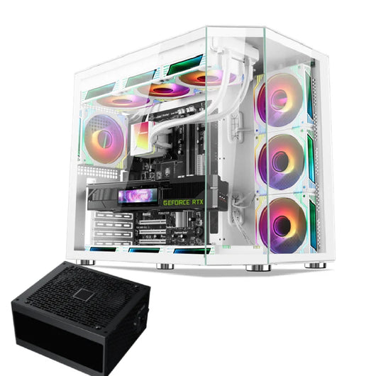 Xander Crystal 7 ARGB Fan Mid Tower White Gaming Case + PSU 850W 80 Plus Bronze.
