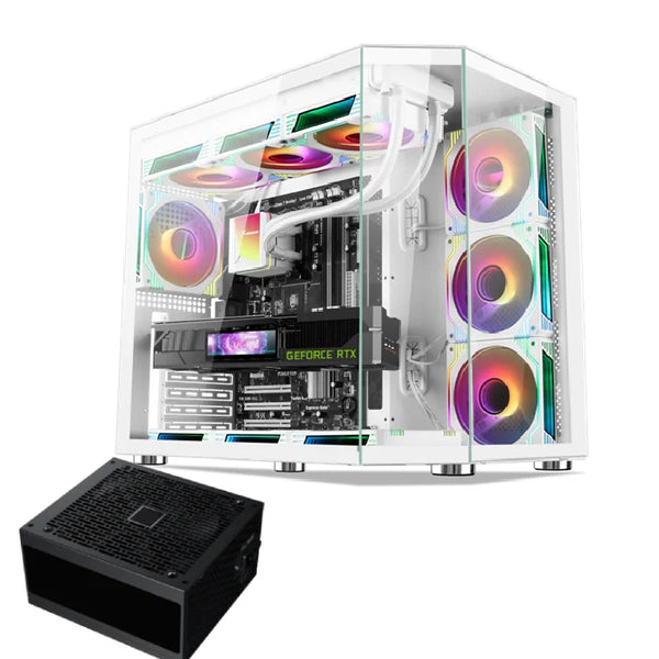Xander Crystal 7 ARGB Fan Mid Tower White Gaming Case + PSU 850W 80 Plus Bronze.