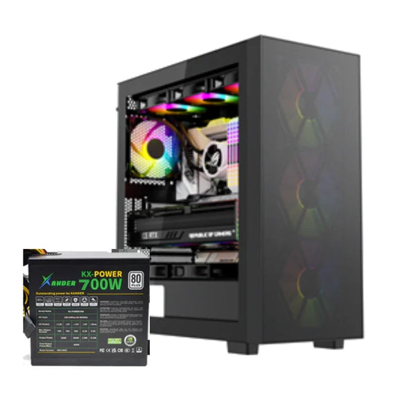 Xander Hulk 4 ARGB Fans Mesh Mid Tower Gaming Case With PSU 700W 80+ - Black.