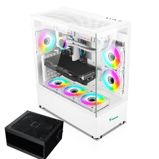 Xander Jupiter 6 ARGB Fan Mid Tower White Gaming Case + Power 850W PSU.
