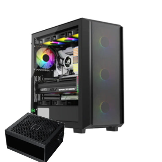 Xander Velox Max 4 ARGB Fan Mid Tower Black Gaming Case + PSU 850W 80 Plus Bronze.