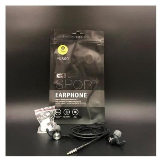 YK 800 Sport Earphone Wired Stereo Microphone Black.