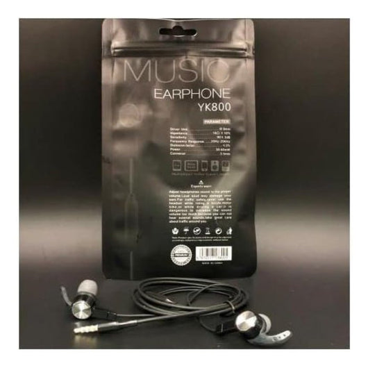 YK 800 Sport Earphone Wired Stereo Microphone Black.