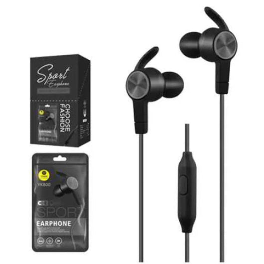 YK 800 Sport Earphone Wired Stereo Microphone Black.