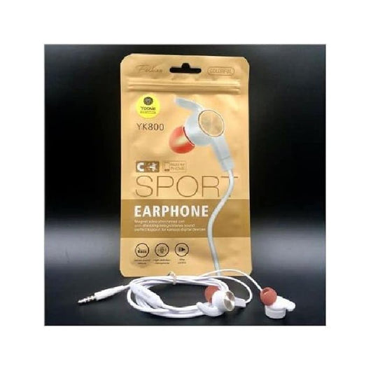 YK 800 Sport Earphone Wired Stereo Microphone White.