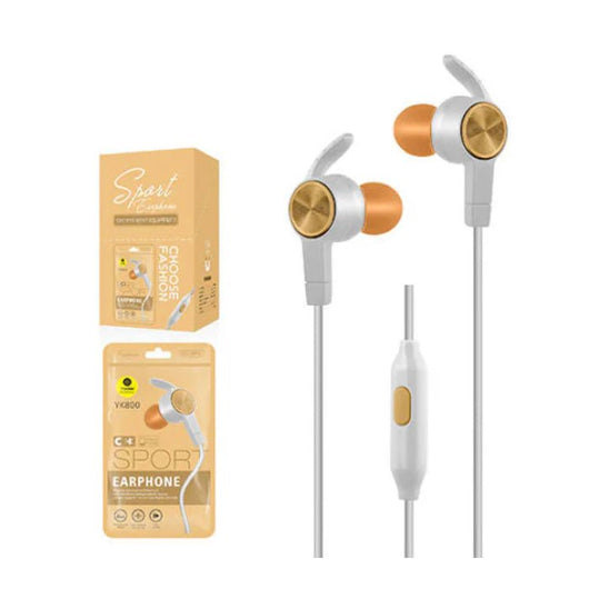 YK 800 Sport Earphone Wired Stereo Microphone White.